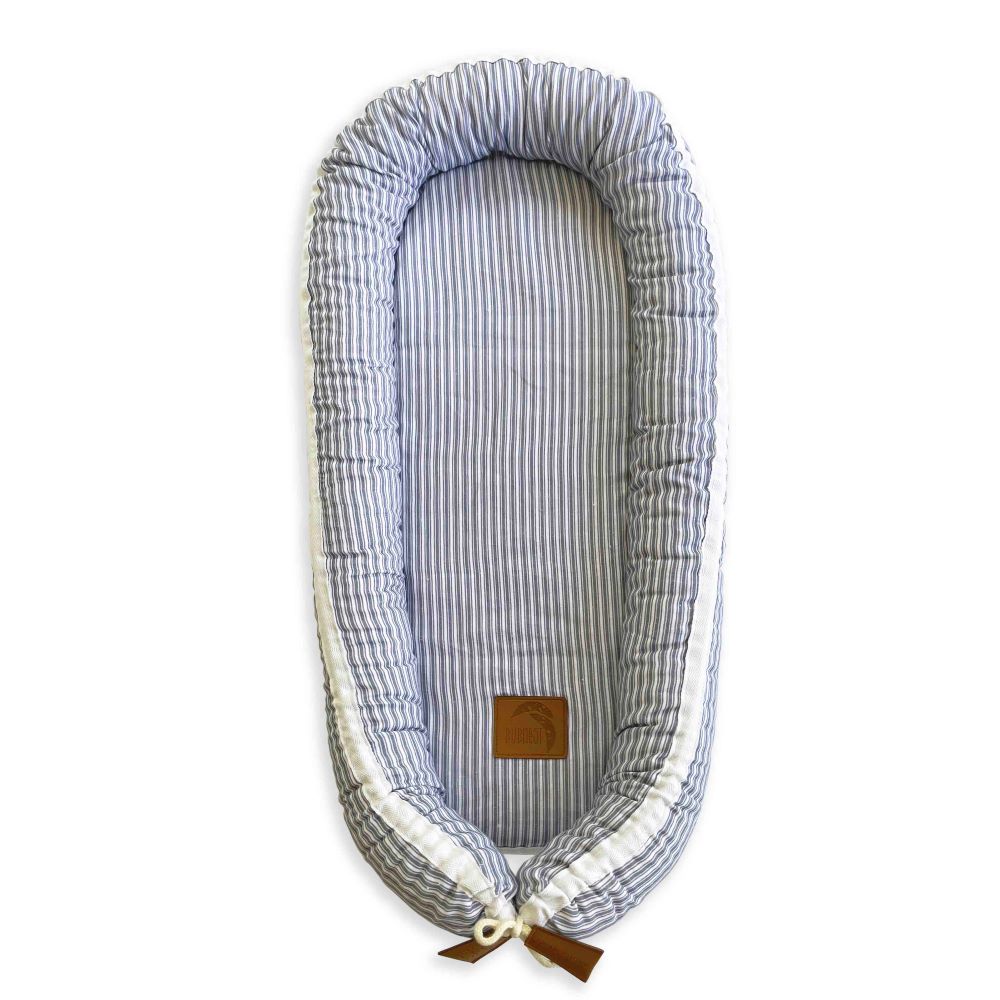 Organic Baby Nest Cover - Nautical Stripe Linen