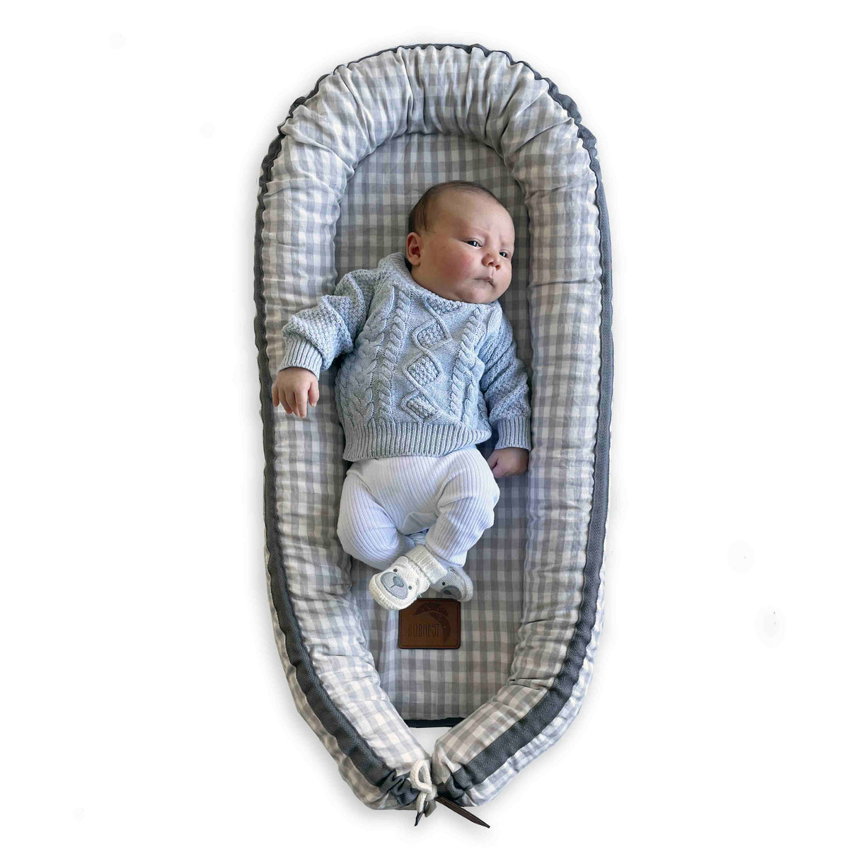 Linen Baby Nest - Soft Grey Gingham